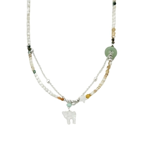 Boheemse meerlaagse natuurstenen ketting met een wit olifant gesneden hanger sieraad