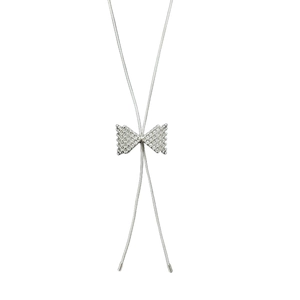 Silberne Schleife Herz lange verstellbare Kette mit hohlmaschigem Design und Schlangenkette