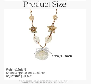 Guide des tailles montrant la longueur de 55cm et les dimensions du pendentif étoile