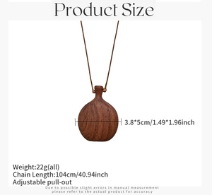 Detailed size specifications for the wooden round pendant necklace with adjustable long cord