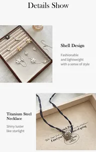 Detail showing titanium steel shell pendants and dual-texture woven rope necklace