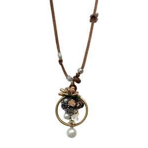 Nouveau collier avec pendentif fleuri et perles de style chinois vintage bohème