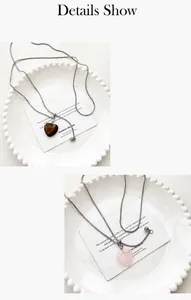 Détails du collier pendentif coeur ajustable avec pierre naturelle et chaîne