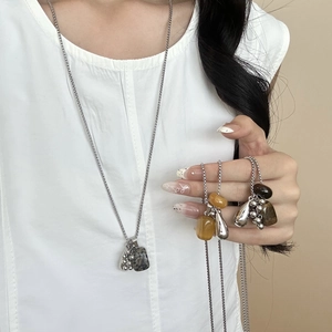 Titanium Staal Natuursteen Druiventros Hanger Halsketting Lange Trui Ketting Voor Vrouwen Boho Vintage Sieraden