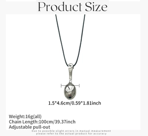 Detail view of silver spoon pendant showing 1.5x4.6cm size and adjustable 100cm cord