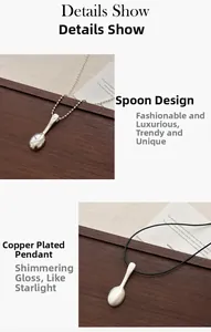 Detailed comparison of polished and matte spoon pendants with bead chain and cord options