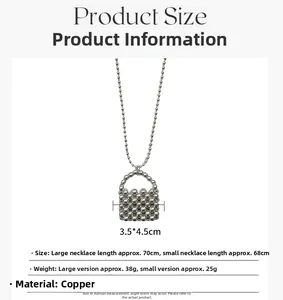 Detail of silver beaded purse pendant necklace made of copper with size dimensions