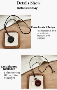 Detailed macro view showing natural wood grain texture of sandalwood peace buckle pendants