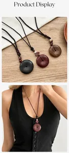 Three colors of sandalwood peace buckle pendants with woven necklaces for men and women