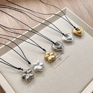 Collier Pendentif Géométrique en Cuivre Minimaliste Cordon Ciré Ajustable Argent Or Brossé Cœur Fleur Triangle Chaîne de Pull