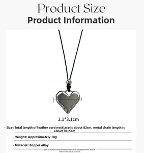 Maattabel van de 3,1 cm hartvormige hanger met 82 cm leren koord en koperlegering