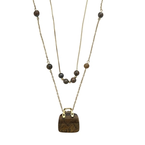 Dubbellaagse gouden titanium ketting met tijgeroogstenen en een handtas hanger sieraad