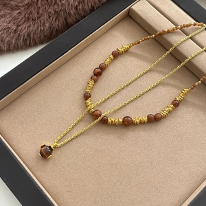 Vintage meerlaagse tijgeroog ketting met gouden ketting voor dames in warme herfstkleuren