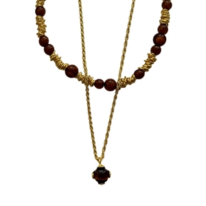 Vintage gelaagde ketting met tijgeroogstenen en gouden gedraaide kettingen voor dames