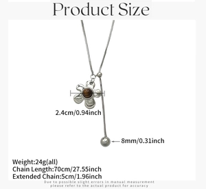 Detaillierte Größentabelle für silberne Tigerauge-Blumenkette mit 70cm Kette und Anhänger