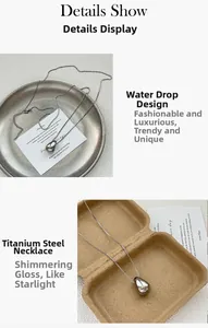 Detailed view of water drop pendant in polished titanium steel on a metal tray
