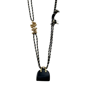 Collana con ciondolo a borsa in ossidiana occhio di tigre con corda intrecciata e perline