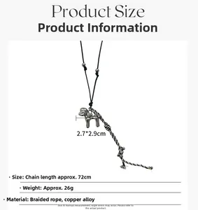 Detailed size specifications for the silver dog pendant necklace with a 72cm cord chain