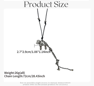 Detailed dimensions of silver puppy pendant with braided cord and tassel chain