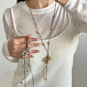 Fashion Minimalist Long Braided Rope Sweater Chain With Copper Alloy Puppy Dog Pendant Tassel Necklace For Women Trendy Jewelry Gift