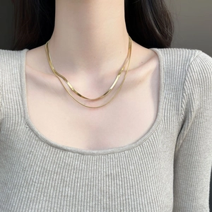 Collier Double Couche en Acier Inoxydable Minimaliste Pour Femmes Élégant Chaîne en Os de Serpent Or Argent Bijoux de Cou