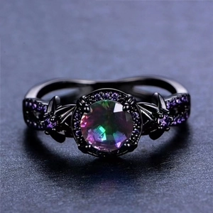 Gothic Kanonenschwarz Zinklegierung Ring Für Damen Vintage Halloween Schmuck Mit Lila Strass Hohl Geometrisch Oval Ring