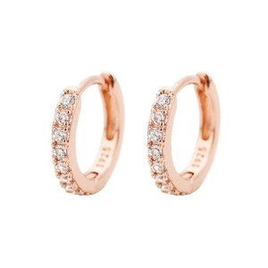 Rose gold S925 sterling silver hoop earrings with shimmering micro-pave cubic zirconia