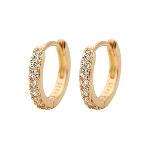 Classic gold S925 sterling silver hoop earrings with micro-pave cubic zirconia stones