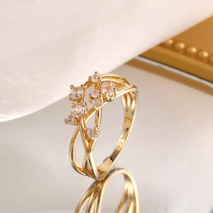Elegant gold plated S925 sterling silver multilayer intertwined ring with zircon stones