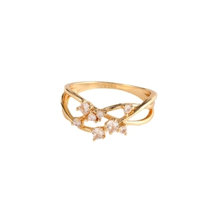 Intertwined gold hollow ring with sparkling round zircon accents in a modern design