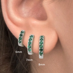 Elegant silver earrings set with green cubic zirconia in 6mm, 7mm, and 8mm sizes