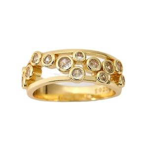 Elegante anello in argento sterling S925 placcato oro con pietre di zircone cubico