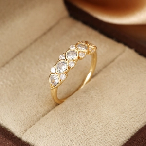 Minimalistischer Kupferring Mit Zirkonia Eternity Design Damen Mode Gold Silber Überzogen Geometrischer Funkelnder Ring Schmuck