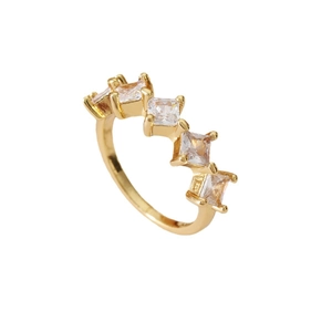 Elegant gold finish ring with five square cut sparkling cubic zirconia stones