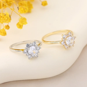Elegante Anello a Girasole in Rame per Donna Anello a Fiore con Halo in Zirconia Cubica Placcato Oro Argento Gioielli Regalo