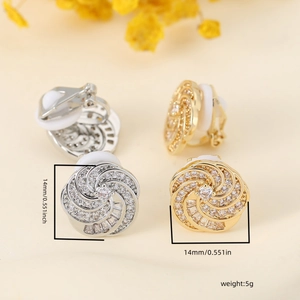 Elegant rotating zircon floral ear clips for non-pierced ears in gold and silver finishes
