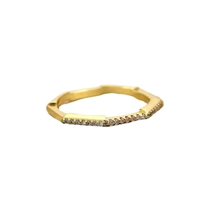 Minimalist gold geometric octagonal ring with pave-set diamonds in a bamboo-style design