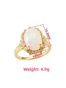 Detail view showing 13.5mm oval white opal stone with a floral zircon halo setting
