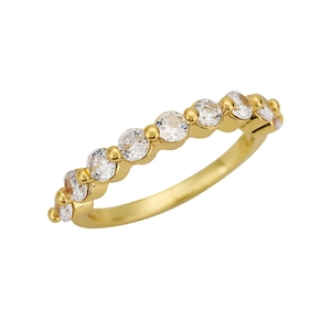 Classic gold plated half eternity ring featuring nine sparkling round cut crystals