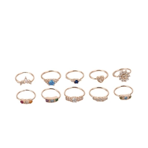 Set di 10 anelli per il naso in oro rosa con zirconi colorati a forma di cuore e fiori