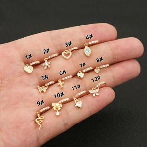 18K Gold Plated Copper Zirconia Nose Ring Star Heart Flower Dangle Nose Stud Ear Cartilage Piercing Jewelry For Women Men