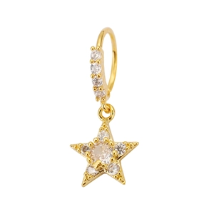 Gouden sterren oorbellen met fonkelende zirkoon op de ring en pentagram hanger
