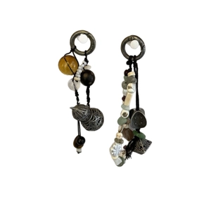 Vintage Bronze Flaschenkürbis Schlüsselanhänger mit Natursteinperlen im China-Stil