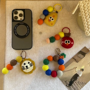 Handmade Wool Felt Fruit Animal Phone Charm Keychain Colorful Felt Ball Bag Pendant Accessory For Women Cute Decor Gift