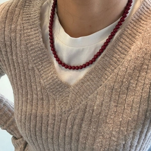 Elegant red agate beaded necklace for women featuring polished round deep red gemstones