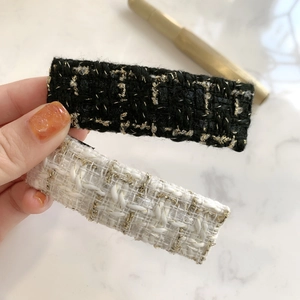 Vintage Tweed Fabric Hair Clips For Women Elegant Rectangular BB Snap Clips With Gold Thread Shimmering Fabric Hair Barrettes Accessories