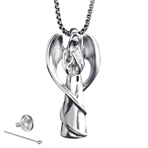 Collier Pendentif Urne Ailes d'Ange en Prière en Acier Inoxydable pour Cendres Bijoux de Crémation Commémorative Homme Femme