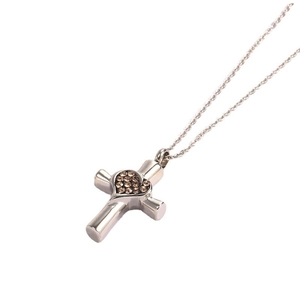 Collier croix coeur en acier inoxydable poli avec oxydes de zirconium champagne