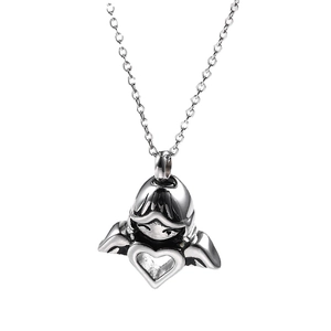 Angel Heart Urn Necklace For Ashes Stainless Steel Memorial Cremation Jewelry For Men Women Angel Wing Pendant Necklace