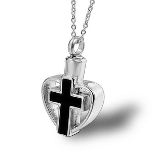 Collier Urne Coeur Pour Cendres Acier Inoxydable Pendentif Croix Bijoux Commémoratifs Hommes Femmes Or Argent Noir